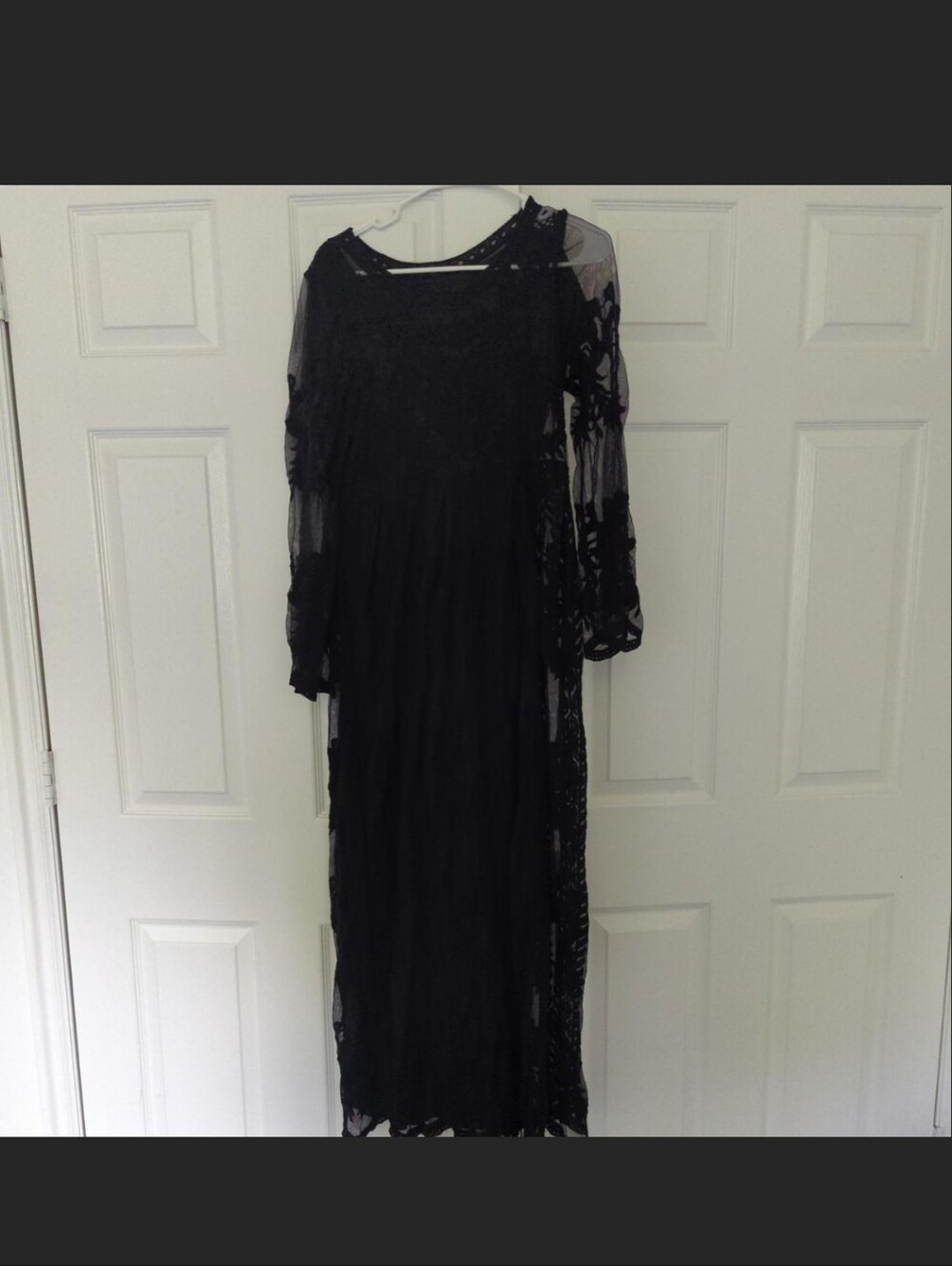 Women's Black Long Sleeve Sheer Maxi Dress